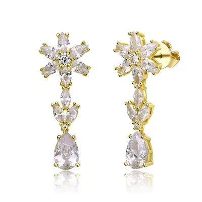 Lab Created Sterling Silver with Clear Cubic Zirconia Cluster Snowflake Formal Dangle Earrings