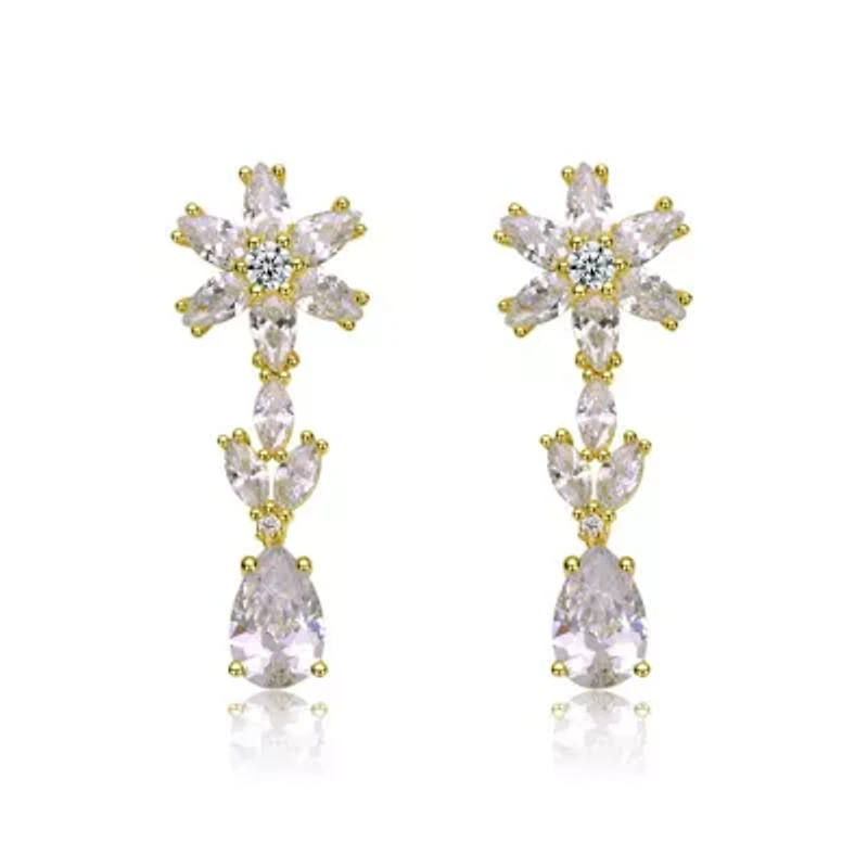 Lab Created Sterling Silver with Clear Cubic Zirconia Cluster Snowflake Formal Dangle Earrings