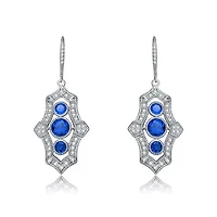 Lab Created Sterling Silver White Gold Plated with Colored Cubic Zirconia 3-Stone Leverback Drop Earrings