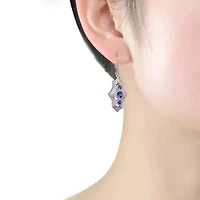 Lab Created Sterling Silver White Gold Plated with Colored Cubic Zirconia 3-Stone Leverback Drop Earrings