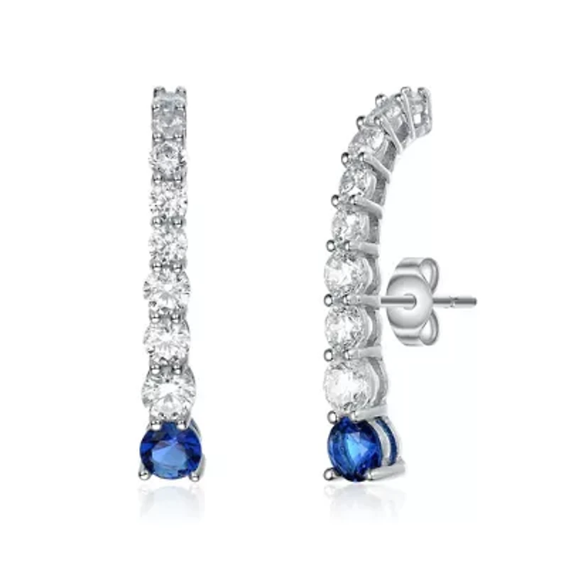 Lab Created Sterling Silver with Colored Cubic Zirconia Curved Journey Drop Earrings