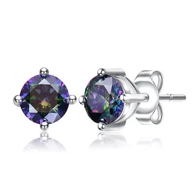 Lab Created Sterling Silver with Colored Cubic Zirconia Solitaire Stud Earrings