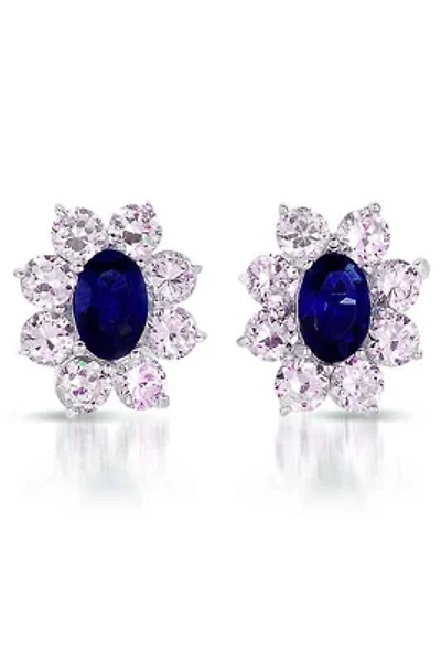 Lab Created Sterling Silver White Gold Plated with Colored Cubic Zirconia Flower Shape Earrings