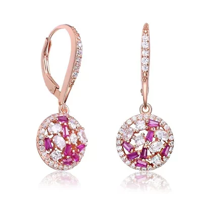 Lab Created Sterling Silver with Colored Cubic Zirconia Round Leaver back Earrings