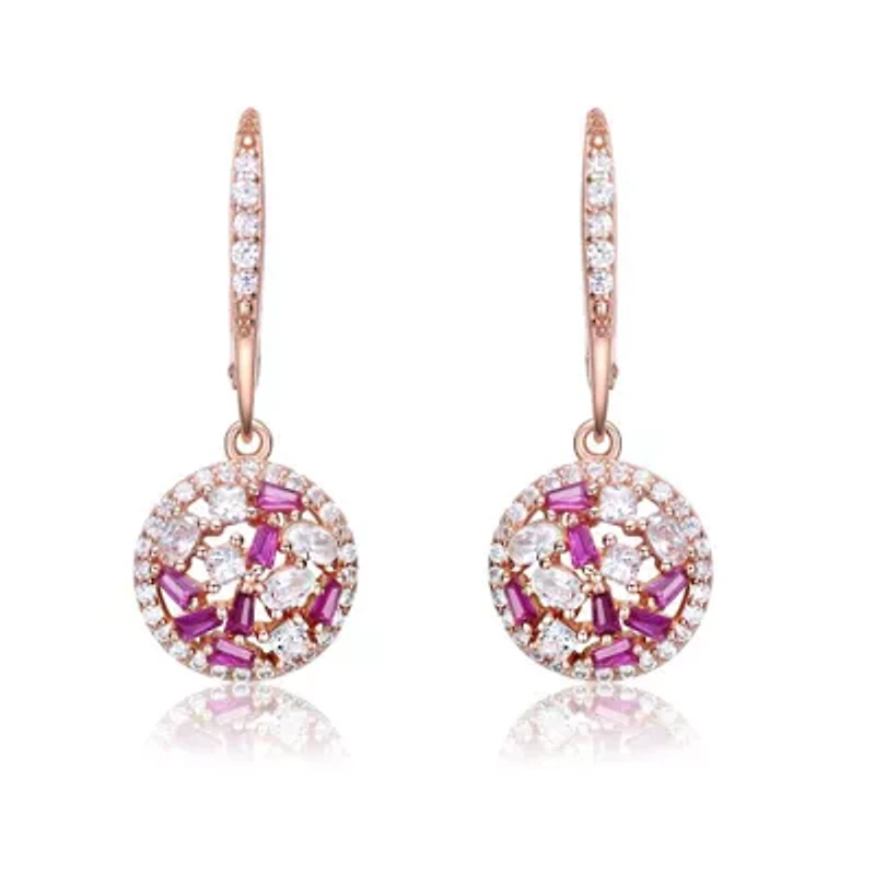 Lab Created Sterling Silver with Colored Cubic Zirconia Round Leaver back Earrings