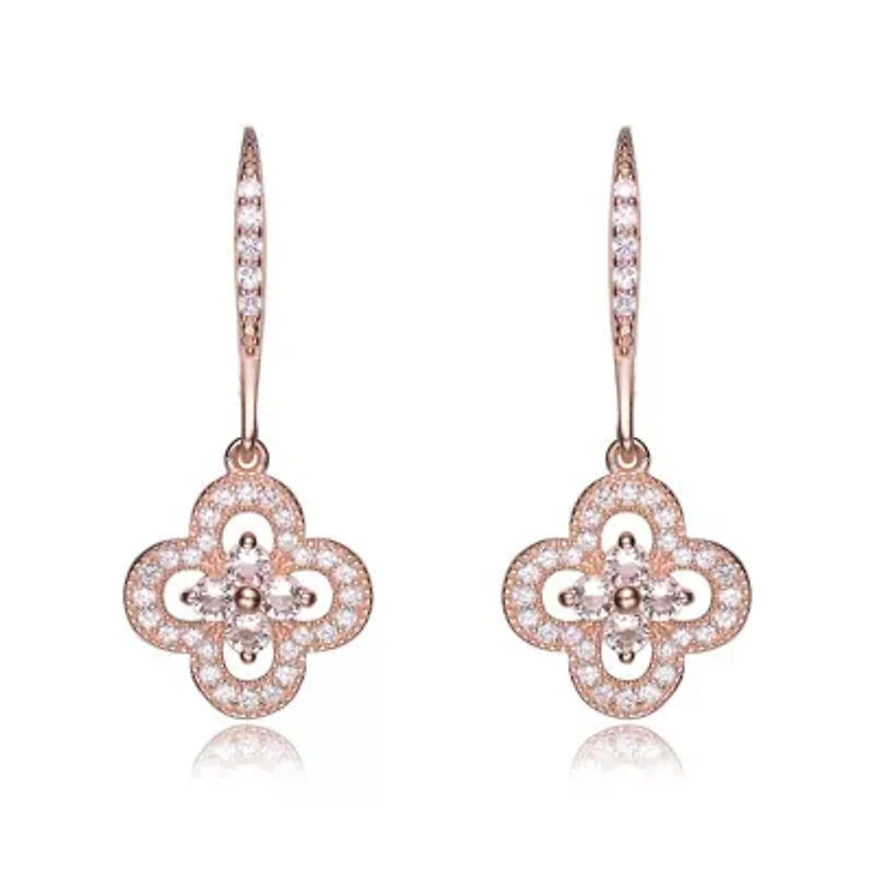 Lab Created Sterling Silver with Clear Cubic Zirconia Flower Shape Micro Pave Dangle Earrings