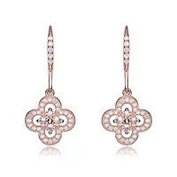 Lab Created Sterling Silver with Clear Cubic Zirconia Flower Shape Micro Pave Dangle Earrings