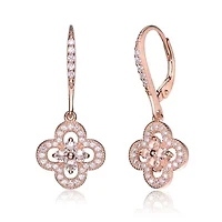 Lab Created Sterling Silver with Clear Cubic Zirconia Flower Shape Micro Pave Dangle Earrings