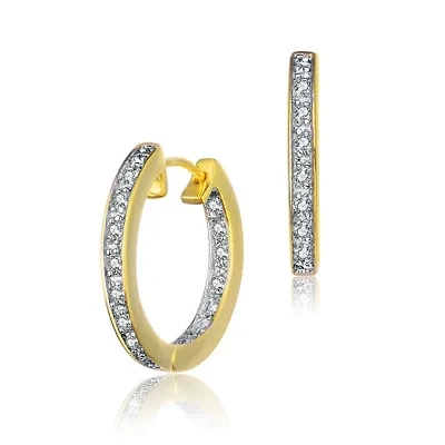 Lab Created Sterling Silver with Clear Cubic Zirconia Round Huggie Hoop Earring