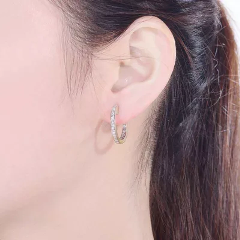 Lab Created Sterling Silver with Clear Cubic Zirconia Round Huggie Hoop Earring