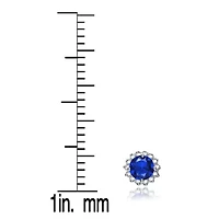 Lab Created Sterling Silver White Gold Plated with Colored Cubic Zirconia Button Stud Earrings