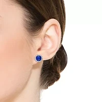 Lab Created Sterling Silver White Gold Plated with Colored Cubic Zirconia Button Stud Earrings