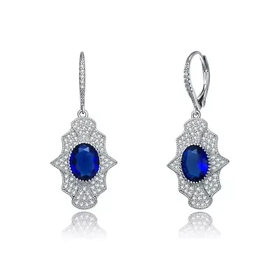 Lab Created Sterling Silver White Gold Plated with Colored Oval Cubic Zirconia Leverback Earrings