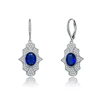 Lab Created Sterling Silver White Gold Plated with Colored Oval Cubic Zirconia Leverback Earrings