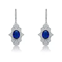 Lab Created Sterling Silver White Gold Plated with Colored Oval Cubic Zirconia Leverback Earrings