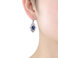 Lab Created Sterling Silver White Gold Plated with Colored Oval Cubic Zirconia Leverback Earrings