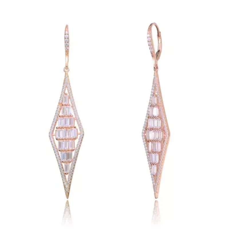 Lab Created Sterling Silver with Clear Cubic Zirconia Long Kite Shape Drop Earrings