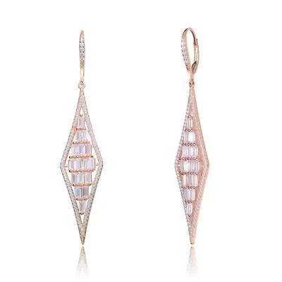 Lab Created Sterling Silver with Clear Cubic Zirconia Long Kite Shape Drop Earrings