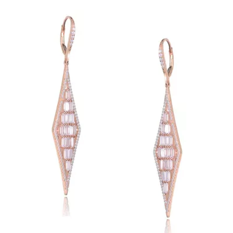 Lab Created Sterling Silver with Clear Cubic Zirconia Long Kite Shape Drop Earrings