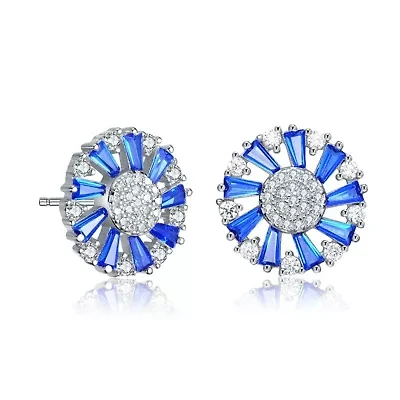 Lab Created Sterling Silver White Gold Plated with Colored Cubic Zirconia Round Stud Earrings
