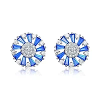 Lab Created Sterling Silver White Gold Plated with Colored Cubic Zirconia Round Stud Earrings