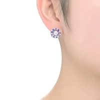 Lab Created Sterling Silver White Gold Plated with Colored Cubic Zirconia Round Stud Earrings