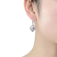 Lab Created Sterling Silver White Gold Plated with Colored Cubic Zirconia Wreath Drop Earrings