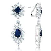 Lab Created Sterling Silver White Gold Plated with Colored Two Stone Cubic Zirconia Dangling Earrings