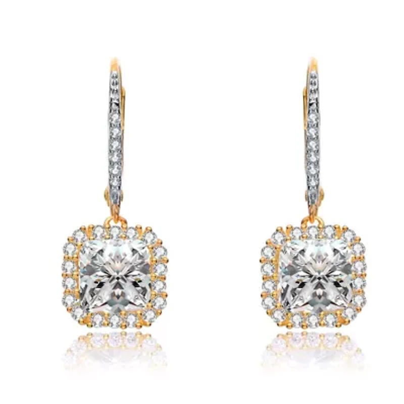 Lab Created Sterling Silver with Clear Cubic Zirconia Square Drop Earrings