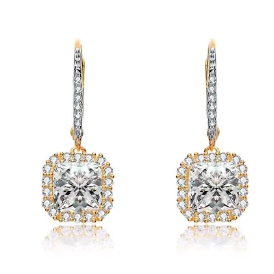 Lab Created Sterling Silver with Clear Cubic Zirconia Square Drop Earrings