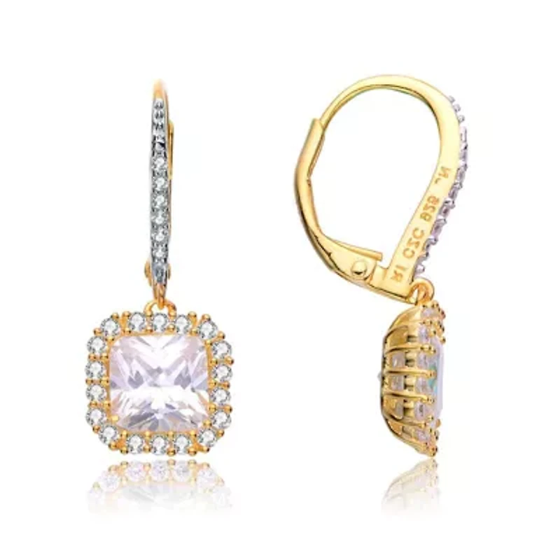 Lab Created Sterling Silver with Clear Cubic Zirconia Square Drop Earrings