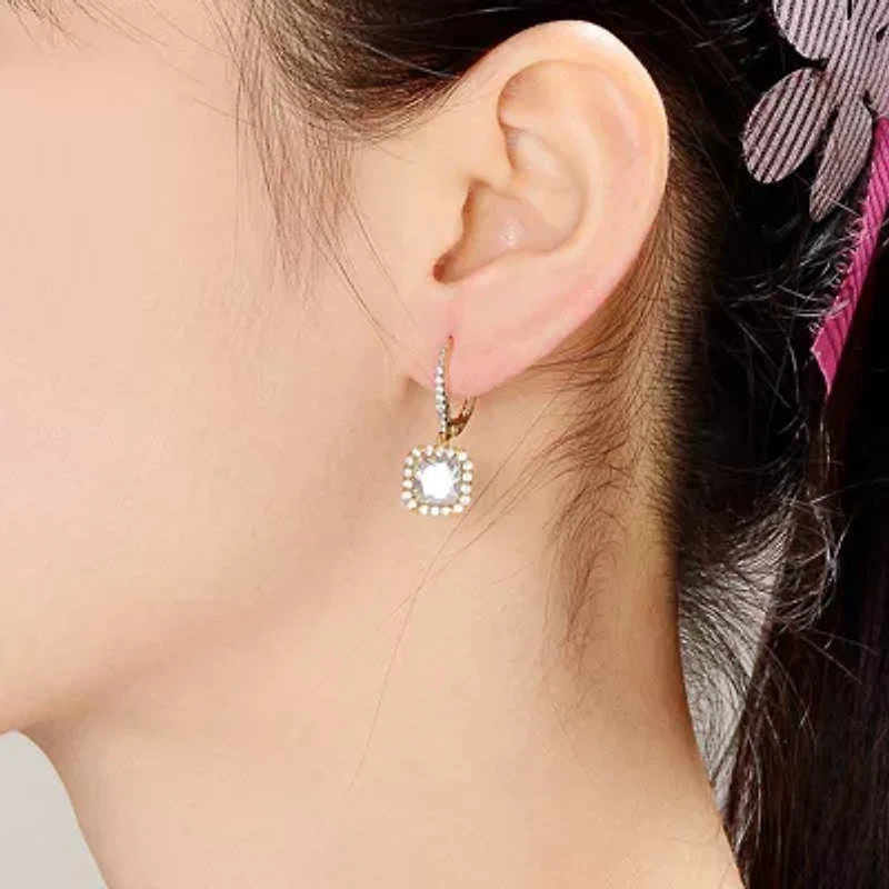 Lab Created Sterling Silver with Clear Cubic Zirconia Square Drop Earrings