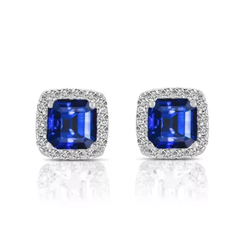 Lab Created Sterling Silver White Gold Plated with Colored Cubic Zirconia Square Shape Stud Earrings