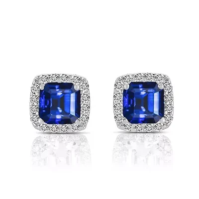 Lab Created Sterling Silver White Gold Plated with Colored Cubic Zirconia Square Shape Stud Earrings