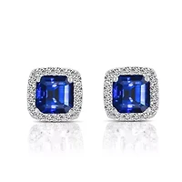 Lab Created Sterling Silver White Gold Plated with Colored Cubic Zirconia Square Shape Stud Earrings