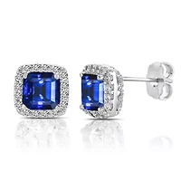 Lab Created Sterling Silver White Gold Plated with Colored Cubic Zirconia Square Shape Stud Earrings