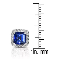 Lab Created Sterling Silver White Gold Plated with Colored Cubic Zirconia Square Shape Stud Earrings