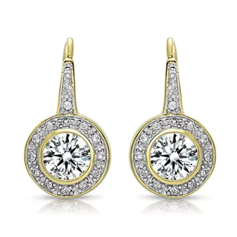 Lab Created Sterling Silver with Clear Cubic Zirconia Round Stud Drop Euro Earrings