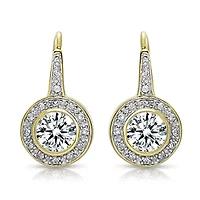 Lab Created Sterling Silver with Clear Cubic Zirconia Round Stud Drop Euro Earrings