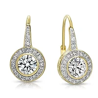 Lab Created Sterling Silver with Clear Cubic Zirconia Round Stud Drop Euro Earrings