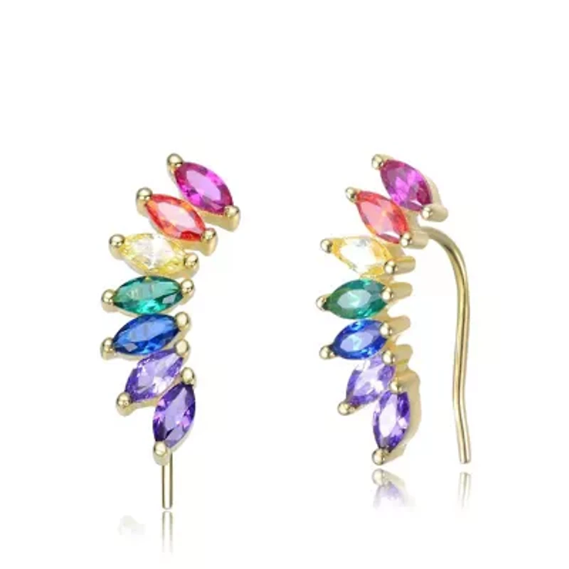 Lab Created Sterling Silver with Colored Spiky Cubic Zirconia Hook Earrings