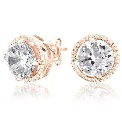 Lab Created Sterling Silver with Clear Cubic Zirconia Round Stud Earrings
