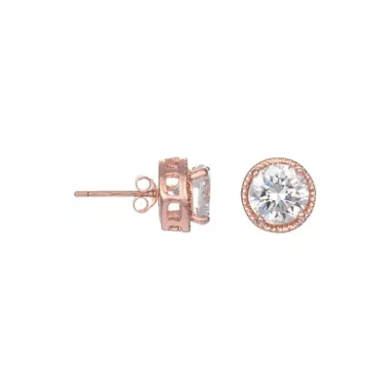 Lab Created Sterling Silver with Clear Cubic Zirconia Round Stud Earrings