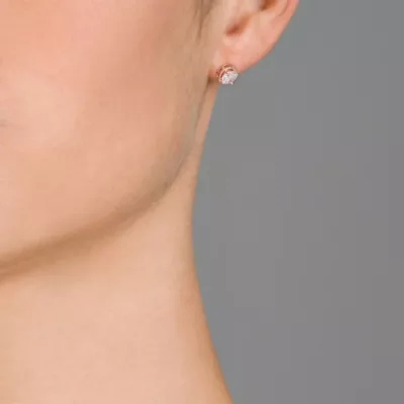 Lab Created Sterling Silver with Clear Cubic Zirconia Round Stud Earrings