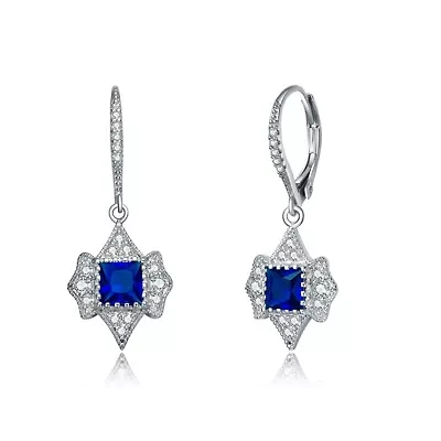 Lab Created Sterling Silver White Gold Plated with Colored Cubic Zirconia Leverback Earrings