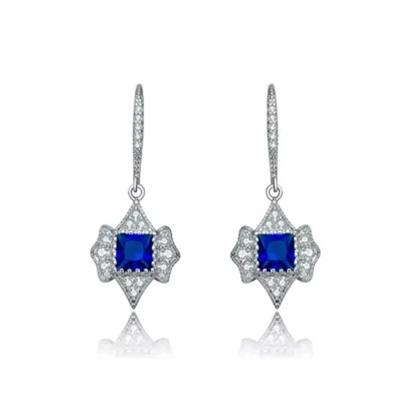 Lab Created Sterling Silver White Gold Plated with Colored Cubic Zirconia Leverback Earrings
