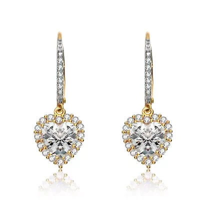 Lab Created Sterling Silver with Clear Cubic Zirconia Heart Pear Drop Dangle Earrings