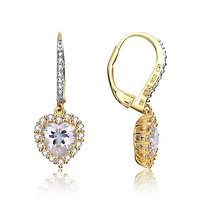 Lab Created Sterling Silver with Clear Cubic Zirconia Heart Pear Drop Dangle Earrings