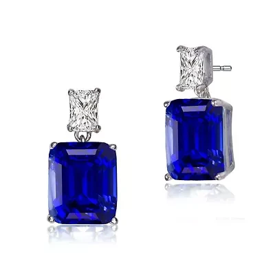Lab Created Sterling Silver White Gold Plated Clear and Colored Cubic Zirconia Two-Stone Drop Earrings