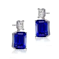 Lab Created Sterling Silver White Gold Plated Clear and Colored Cubic Zirconia Two-Stone Drop Earrings